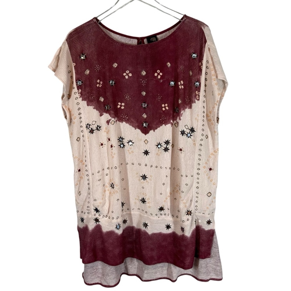 NEW ROMANTICS | FREE PEOPLE Short Sleeve Oversized Embellished Blouse Small